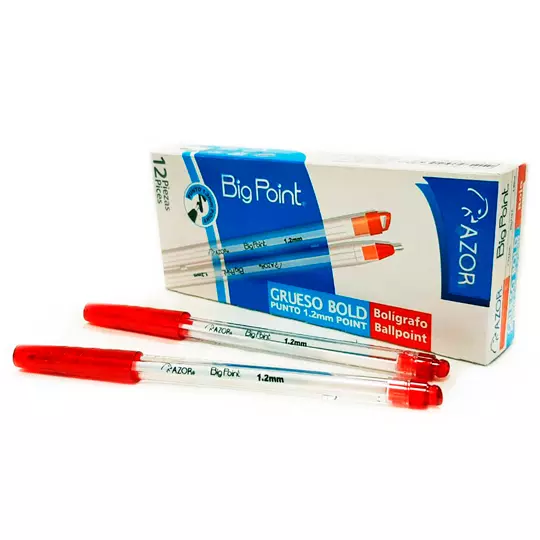 Bolígrafo grueso Big Point 1.2 mm color rojo caja con 12 pzas