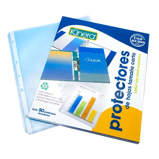 Protector de hojas traslucidos Kinera 369 uso rudo tamaño carta caja con 50 pzas