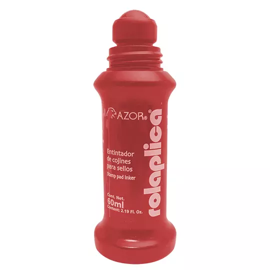 Tinta para sello Rolaplica Azor color rojo sistema Roll-On 60 ml