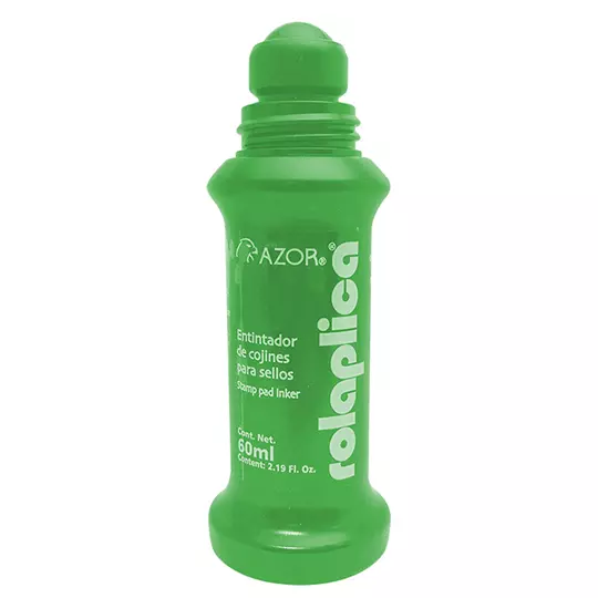 Tinta para sello Rolaplica Azor color verde sistema Roll-On 60 ml