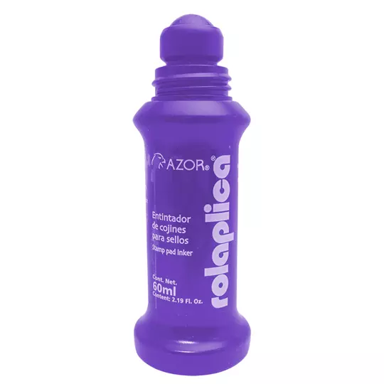 Tinta para sello Rolaplica Azor color violeta sistema Roll-On 60 ml