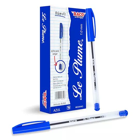 Bolígrafo BACO Le Plume punto mediano 1.00 mm color azul caja con 12 piezas