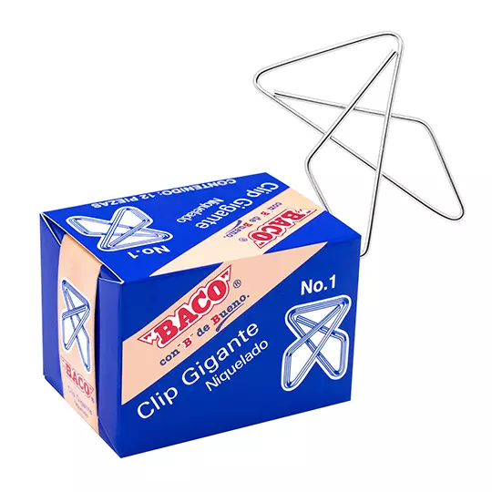 Clip BACO mariposa gigante niquelado No.1 caja con 12 clips