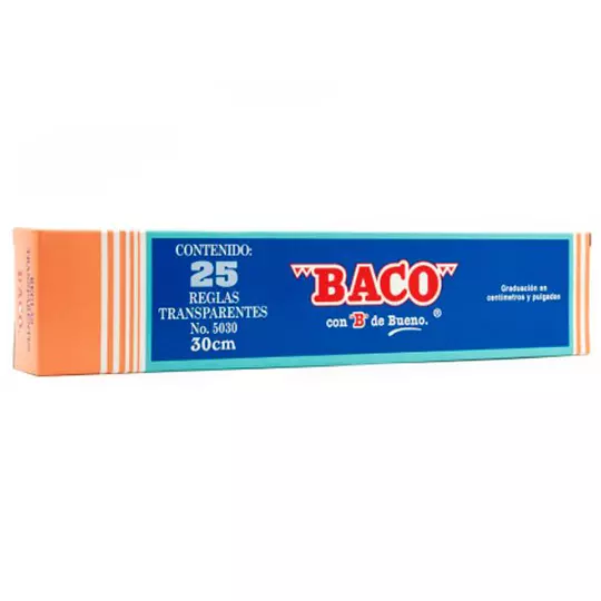 Regla de plástico BACO de 30 cm caja 25 piezas