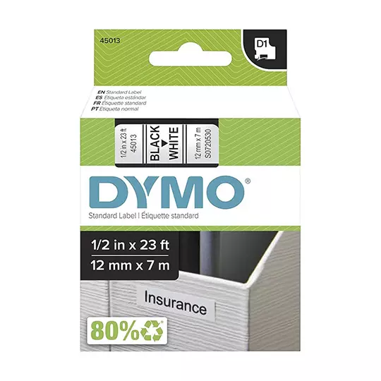 Cinta de plastico DYMO Labelmanager negro sobre blanco de 12mm x 7 m pieza