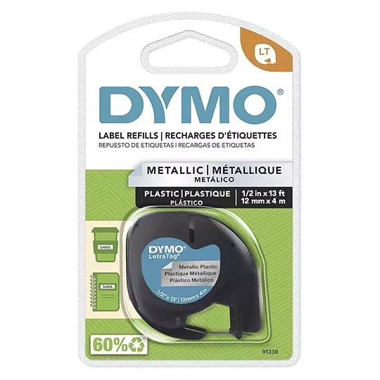 Cinta plástica DYMO Letratag negro sobreplateado 12mm x 4mm 1 pieza