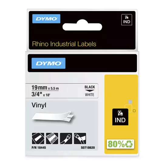 Cinta Rhino de vinilo 19mm negro sobre blanco 19 mm x 5.5 m 1 pieza 2