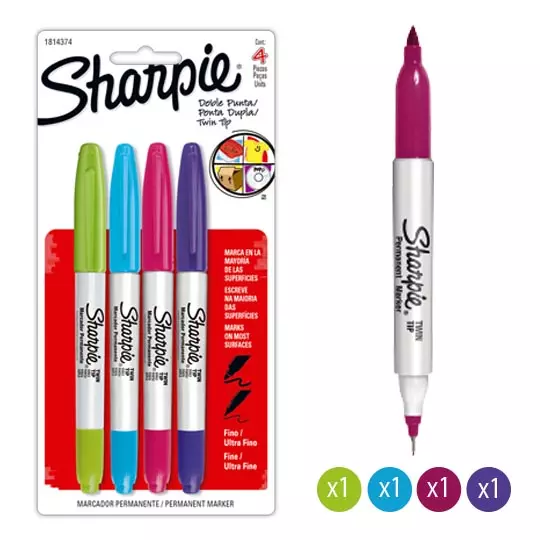 Marcador sharpie doble punta tarjeta con4 piezas.