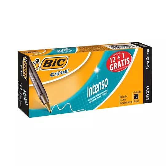 Bolígrafo BIC Cristal negro punto extra grueso 1.6 mm caja con 12 piezas