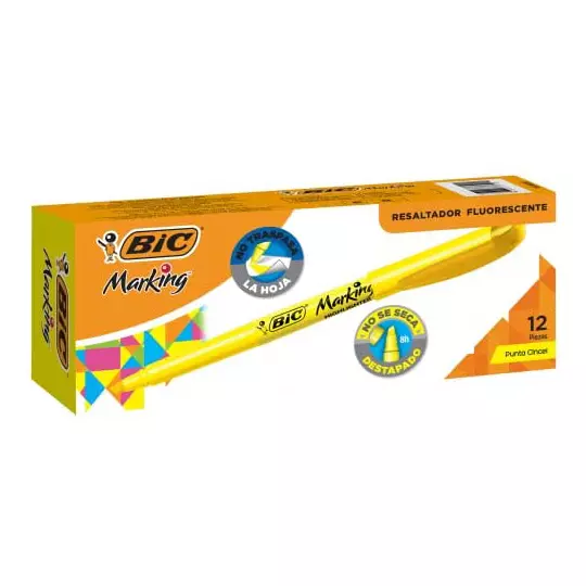 Resaltador BIC Brite Liner color amarillo caja con 12 piezas