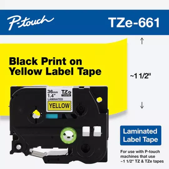 Cinta laminada con texto negro sobre fondo amarillo