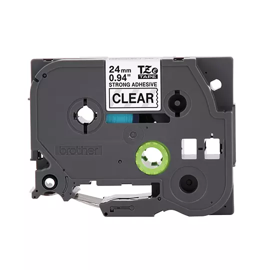Cinta Brother TZES151G negro sobre trasparente 24mm con extra pegamento