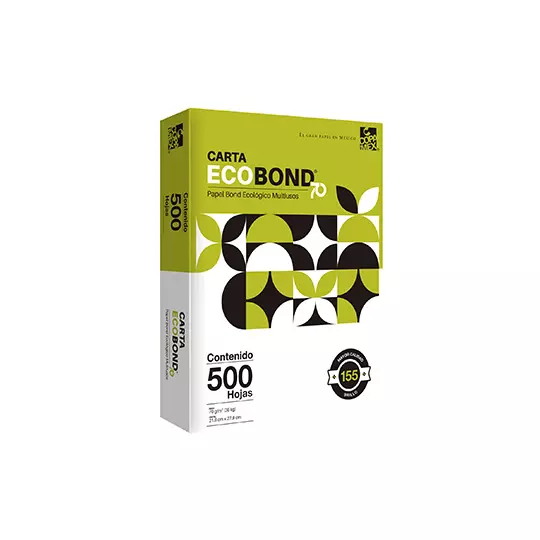 Caja de papel bond Ecológico Ecobond 70 tamaño carta 95% de blancura 70gr.