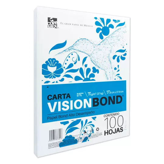 Paquete de papel bond Vision tamaño carta 97% de blancura 75gr 100 hojas