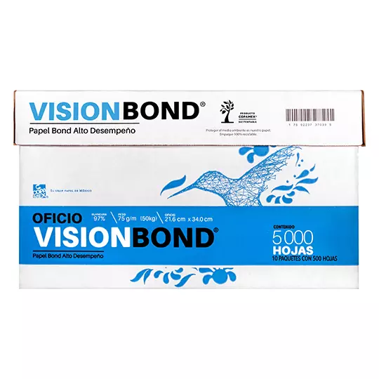 Caja de Papel bond Vision tamaño oficio 97% de blancura 75gr.