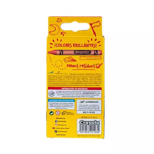 Crayones Crayola Estándar 9.21x.7.9 cm 12 piezas