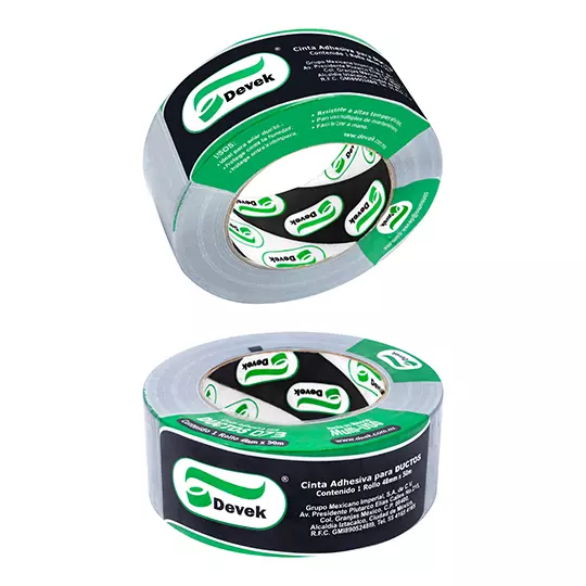 Cinta ducto Devek 48mm x 50 mts color plata, polietileno recubierto.