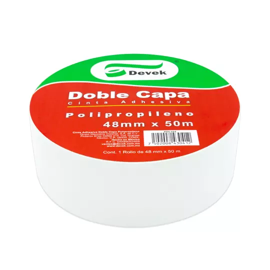 Cinta doble capa DEVEK 48 mm x 50 m color blanco, cinta de polipropileno