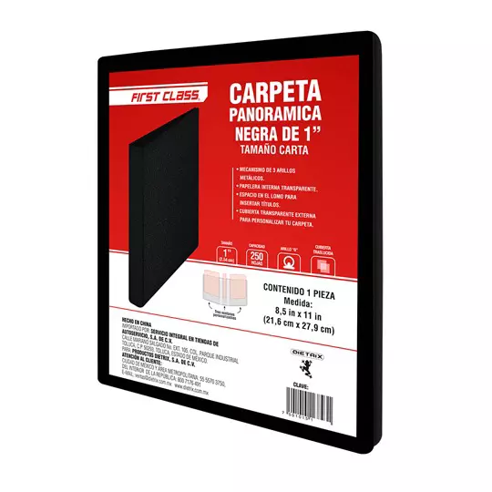Carpeta vinil carta first class con ventana 1 pulgada arillo tipo "o" negro