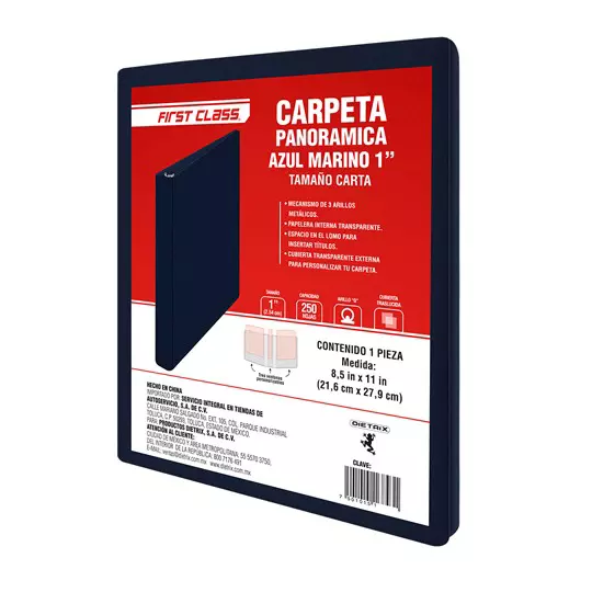 Carpeta vinil carta first class con ventana 1 pulgada arillo tipo "o" azul