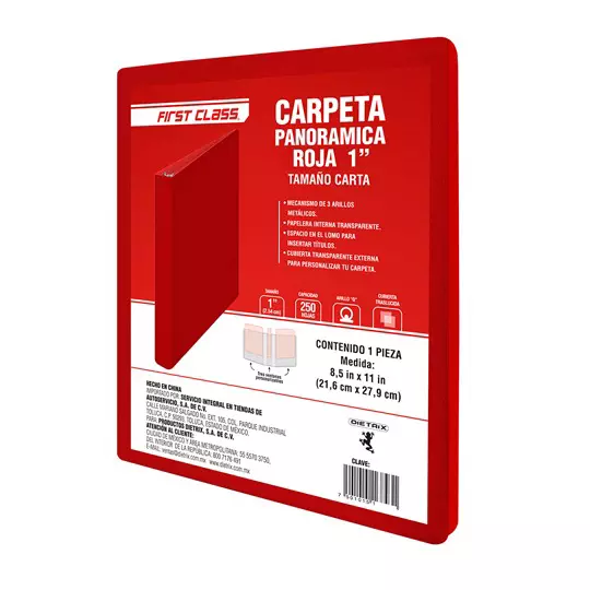 Carpeta vinil carta first class con ventana 1 pulgada arillo tipo "o" rojo