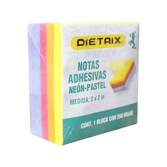 Notas adhesivas DIETRIX neón y pastel de 2X2 pulgadas y 250 HOJAS