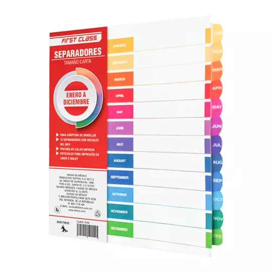 Separadores Dietrix tamaño carta de enero a diciembre pestañas de color