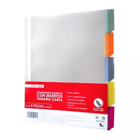 Separadores plásticos de color Dietrix tamaño carta con insertos, 5 piezas