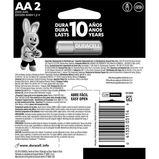 Pila Duracell Recargable AA blister con 2 2