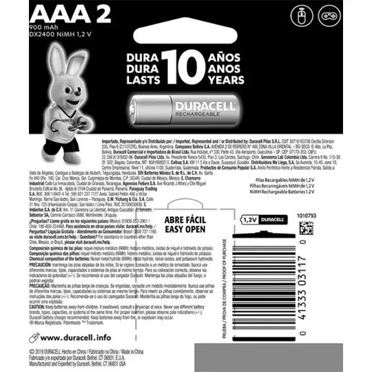 Pila Duracell Recargable AAA blister con2 2