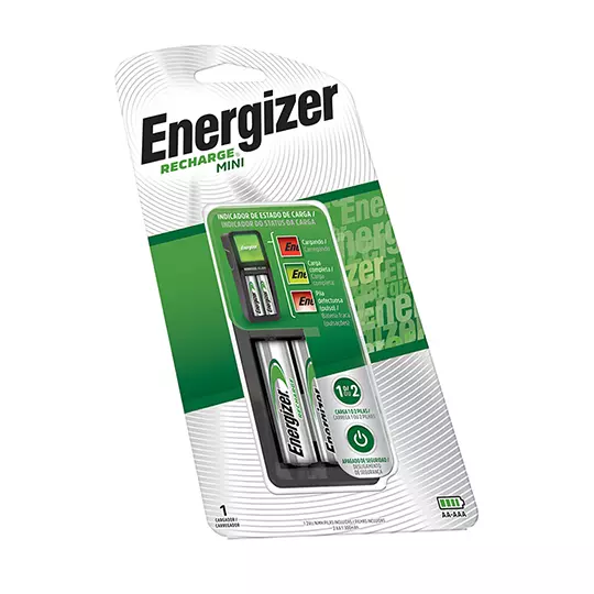 Cargador Mini Energizer con 2 pilas AA.