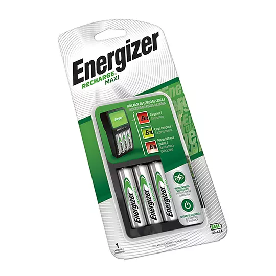Cargador Maxi Energizer con 2 pilas AA.