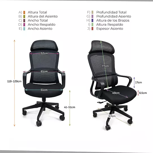 Silla directiva ERGO mod. Umbria con cabecera y descansa brazos negro y gris
