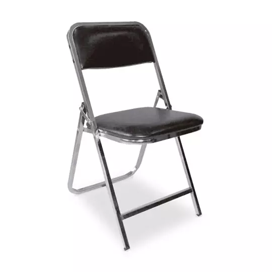Silla plegable ERGO tubular, perfil cuadrado, tipo acojinada y cromada.