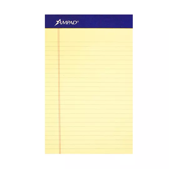 Block de hojas Ampad carta color amarillo rayado con 50 hojas paquete c/12 pzas