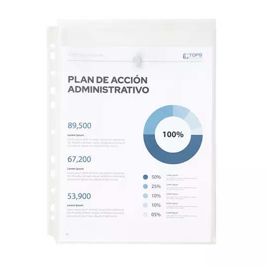 Sobre plástico para carpeta Oxford cartatransparente con broche 1 pieza
