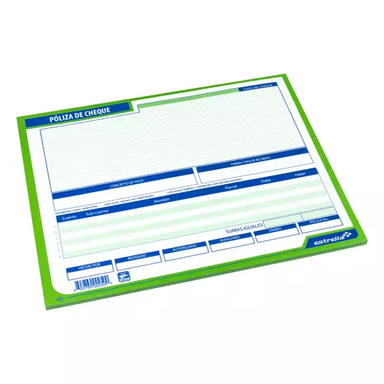 PÓLIZA CHEQUE 1/2 CARTA BLOCK CON 50 HOJAS