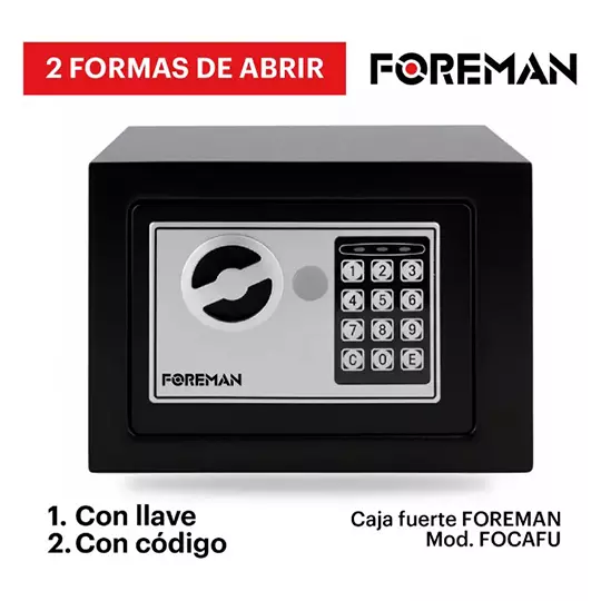 Caja Fuerte FOREMAN Acceso Digital Alta Seguridad Con Llave Negro 23X17X17 CM