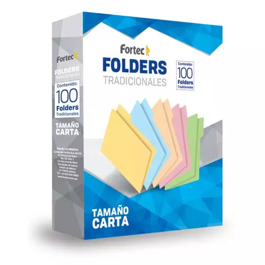 Folder manila Fortec carta color crema ceja 1/2 caja con 100 pzas