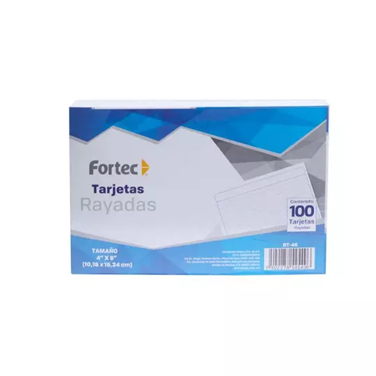 Tarjeta índice Fortec rayada 10.16 x 15.24 cm paquete con 100 pzas