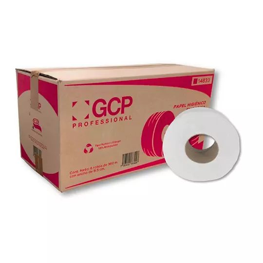 Papel higienico blanco GCP Paper, caja con 6 bobinas de 360m modelo 14833