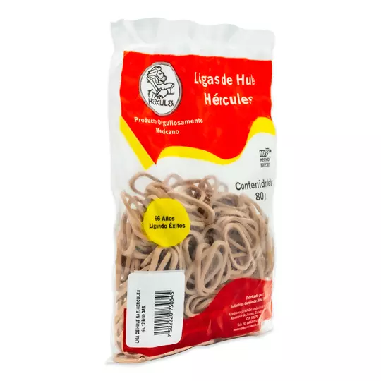Ligas Hercules de hule natural no. 12. bolsa con 80 gramos