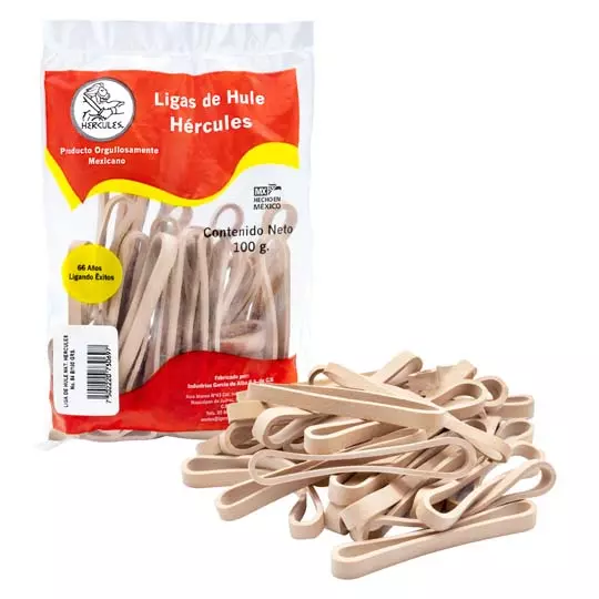 Ligas Hercules de hule natural no. 64. bolsa con 100 gramos