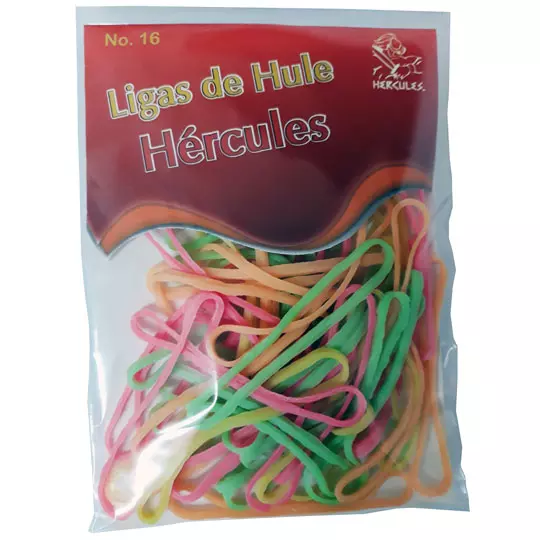 Ligas Hercules de hule no. 16 colores surtidos, bolsa con 15 gramos
