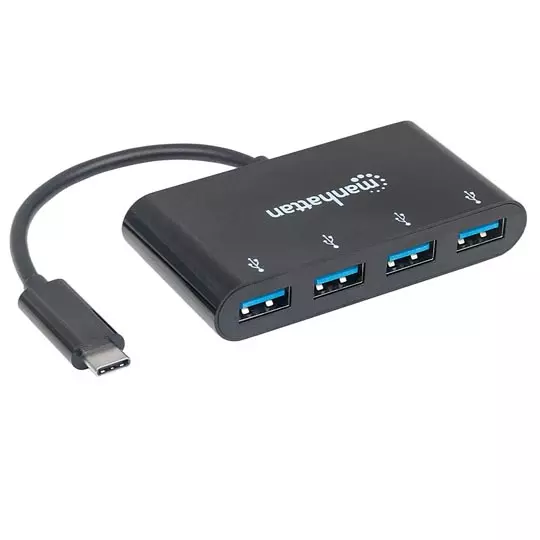 Hub Manhattan USB tipo c v3.1 4 ptos negro