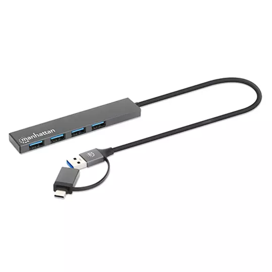 Hub Manhattan c/conector de USB-A a USB-C con 4 puertos USB A 3.2