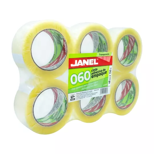Cinta empaque linea 060 transparente JANEL 48x150 con 6 piezas