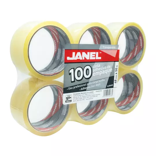 Cinta empaque línea 100 transparente JANEL 48x50 con 6 piezas