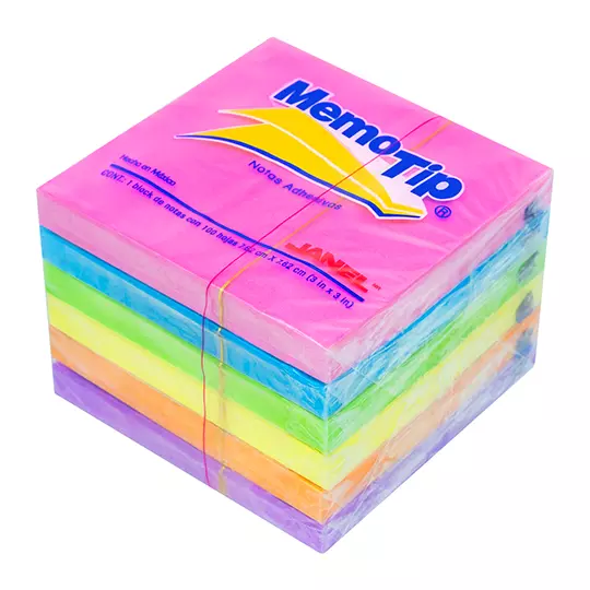 Notas Adhesivas Memo Tip neon 3x3 pulg 6blocks con 100 hojas cada uno
