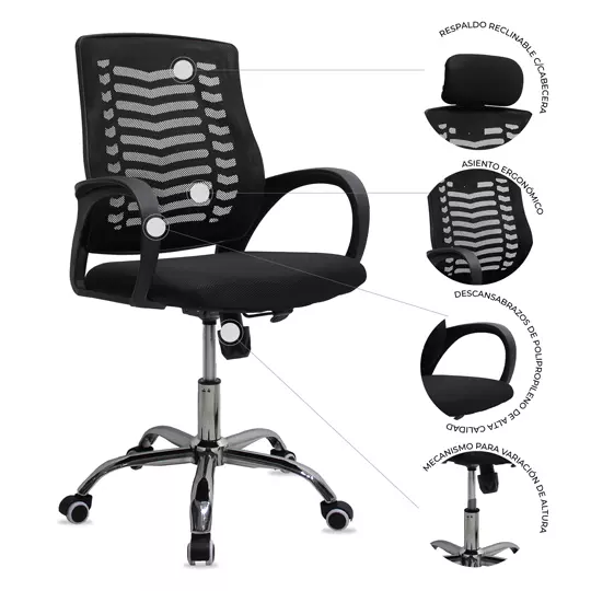 Silla ejecutiva MUNDO IN mod. 108 respaldo en malla y asiento en tela